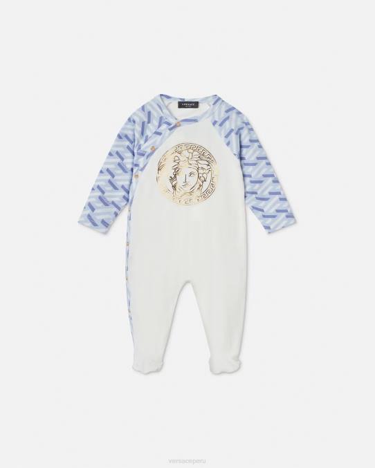 Versace ropa niños pelele de bebé con medusa la greca 6BPV1832 azul claro y blanco