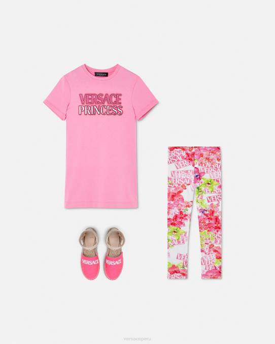 Versace ropa niños leggins con logo y orquídeas 6BPV1974 blanco y estampado