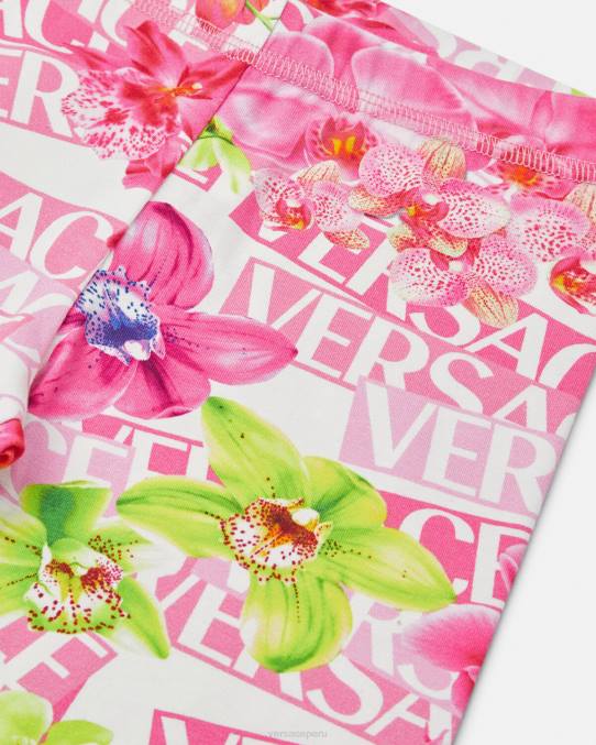 Versace ropa niños leggins con logo y orquídeas 6BPV1974 blanco y estampado