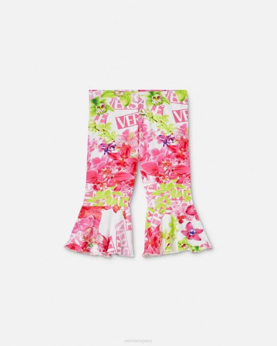 Versace ropa niños leggins de bebé con logo y orquídeas 6BPV1869 blanco y estampado