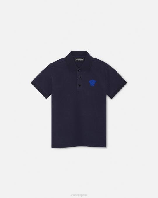 Versace ropa niños playera tipo polo con bordado de Medusa 6BPV2102 azul negro