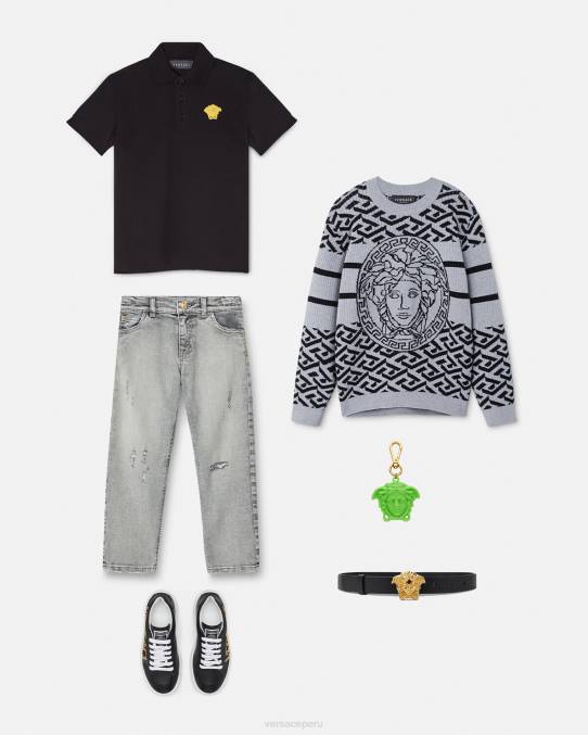Versace ropa niños playera tipo polo con bordado de Medusa 6BPV2104 negro