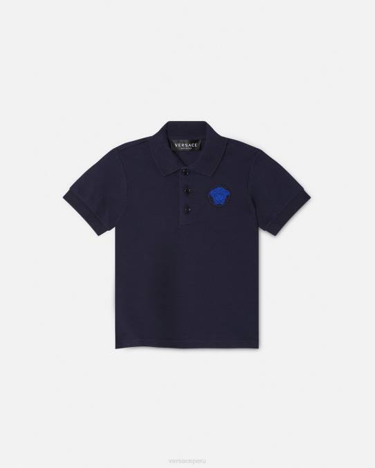 Versace ropa niños playera tipo polo con bordado de Medusa para bebé 6BPV1891 azul negro