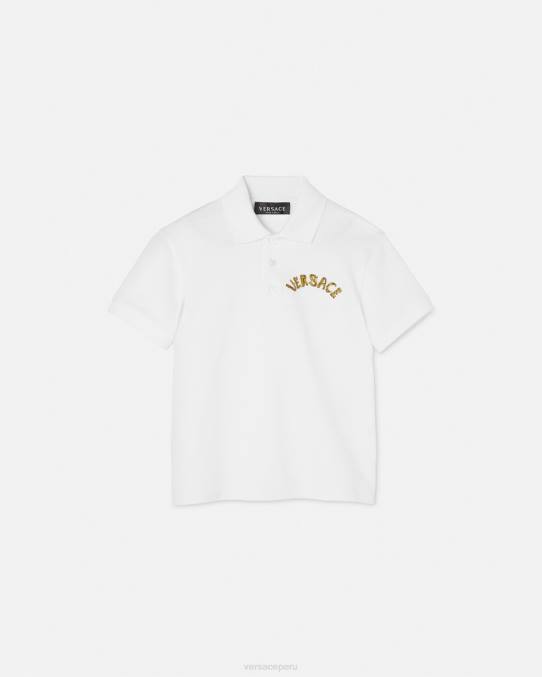 Versace ropa niños playera tipo polo con logo 6BPV2082 Oro blanco