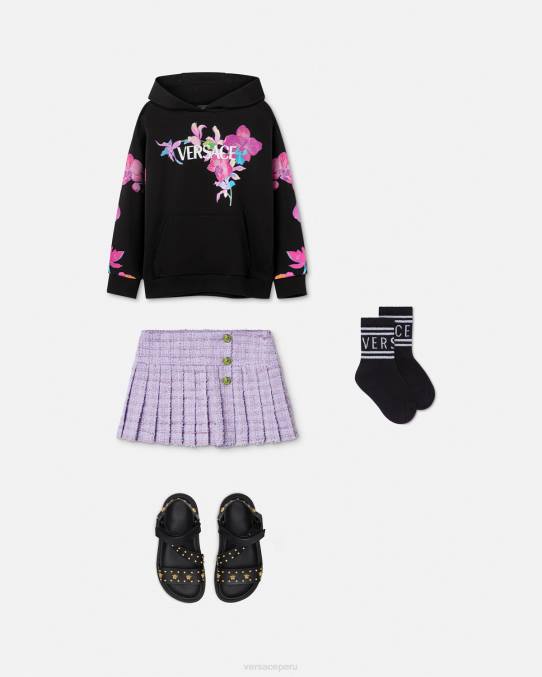 Versace ropa niños sudadera con capucha barroco de orquídeas 6BPV1972 negro y estampado