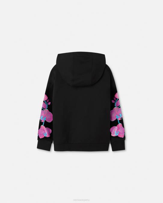 Versace ropa niños sudadera con capucha barroco de orquídeas 6BPV1972 negro y estampado