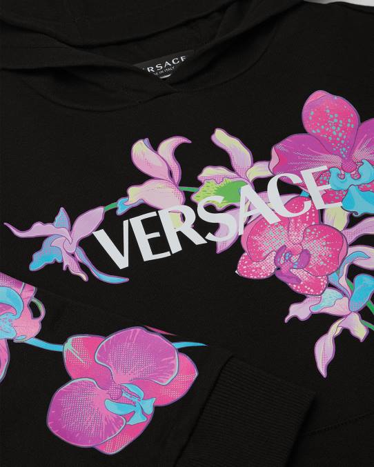 Versace ropa niños sudadera con capucha barroco de orquídeas 6BPV1972 negro y estampado