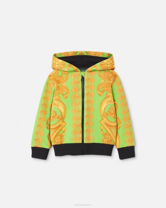 Versace ropa niños sudadera con capucha y cremallera para bebé barocco 660 6BPV1892 oro y verde