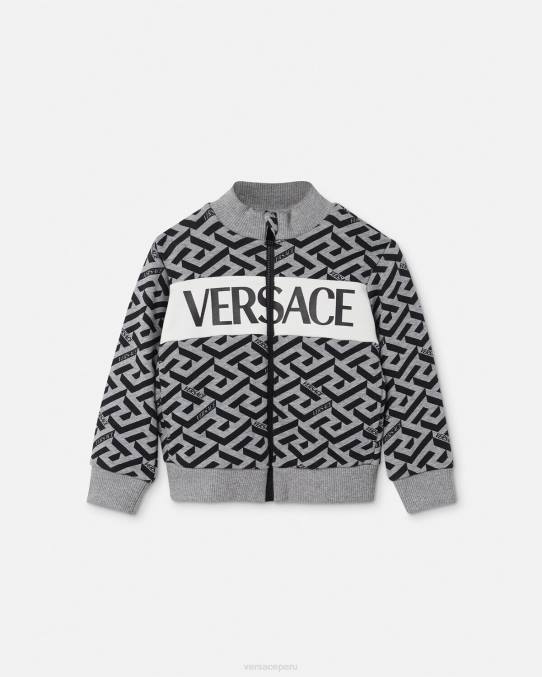 Versace ropa niños sudadera con cremallera para bebé la greca 6BPV1909 gris y estampado