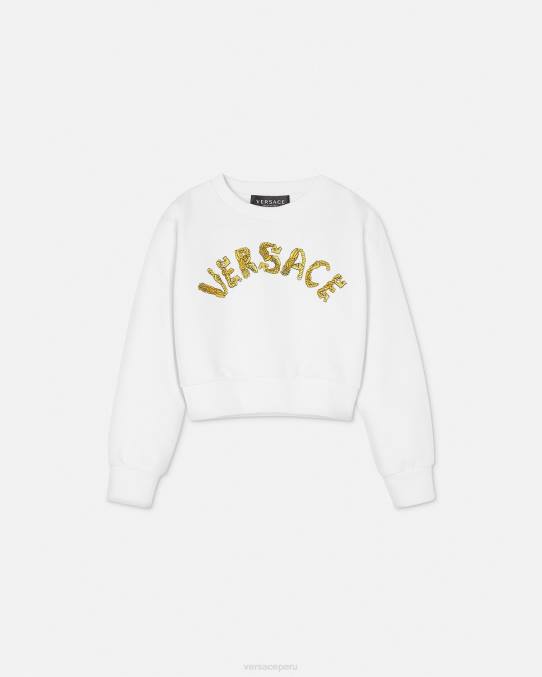 Versace ropa niños sudadera corta con logo 6BPV1935 Oro blanco