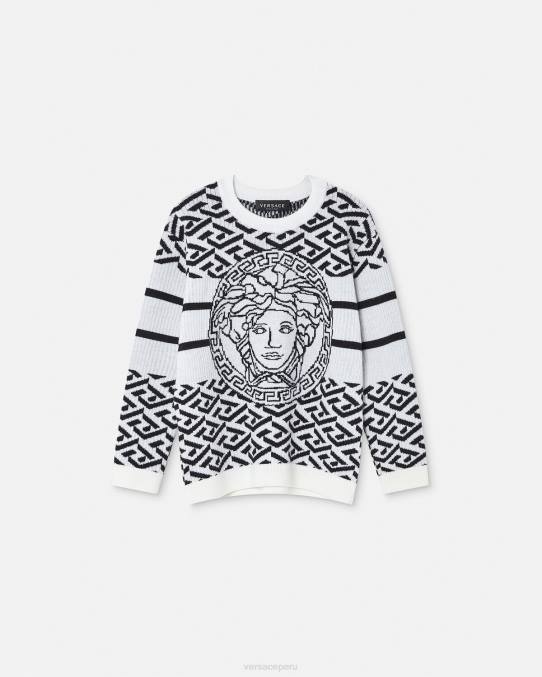 Versace ropa niños suéter con medusa y greca 6BPV1992 blanco negro