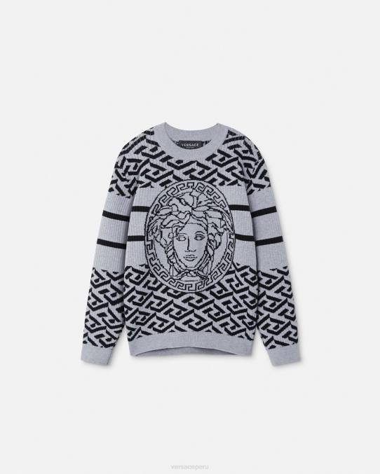 Versace ropa niños suéter con medusa y greca 6BPV1994 gris