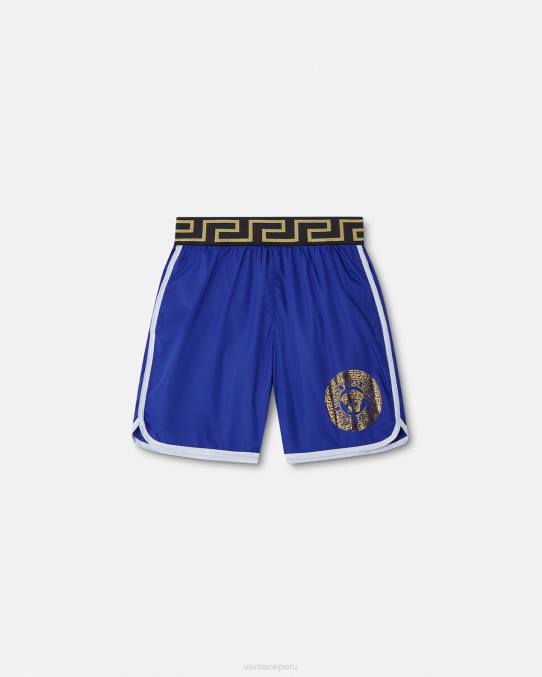 Versace ropa niños shorts de baño con borde de Medusa y Greca 6BPV2113 azul