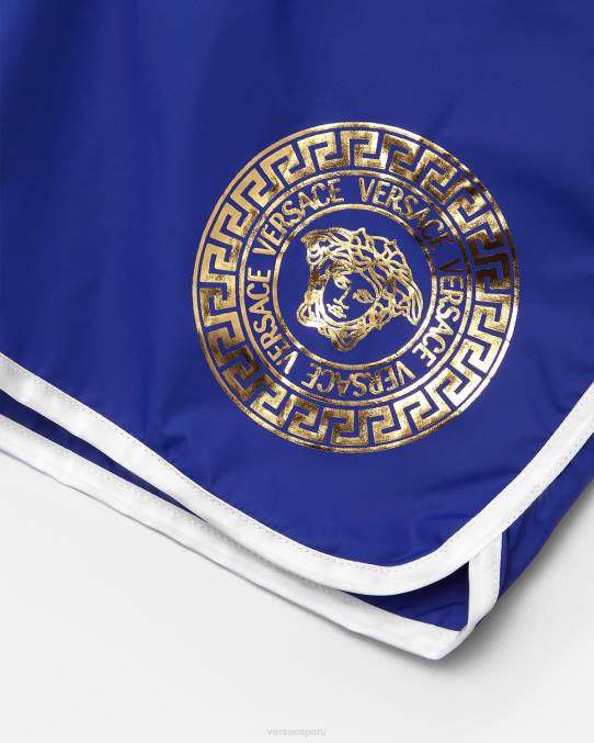 Versace ropa niños shorts de baño con borde de Medusa y Greca 6BPV2113 azul