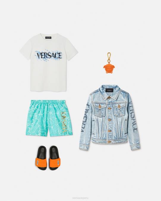 Versace ropa niños shorts de baño con logo de Medusa 6BPV2134 azul