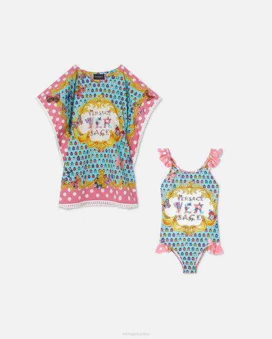 Versace ropa niños traje de baño mariposas 6BPV1938 rosa y blanco