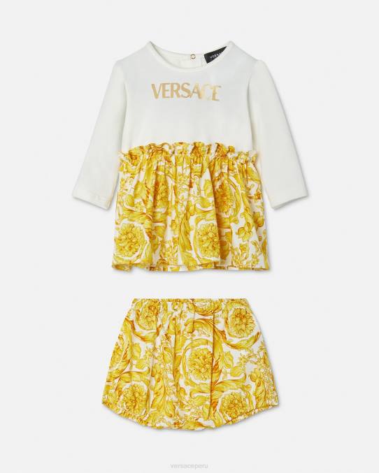 Versace ropa niños conjunto de vestido de bebé barroco 6BPV1822 Oro blanco