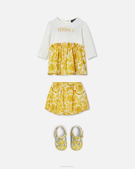 Versace ropa niños conjunto de vestido de bebé barroco 6BPV1822 Oro blanco