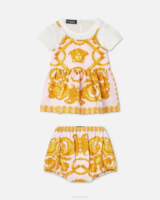 Versace ropa niños conjunto vestido bebe barroco 660 6BPV1828 rosa y blanco