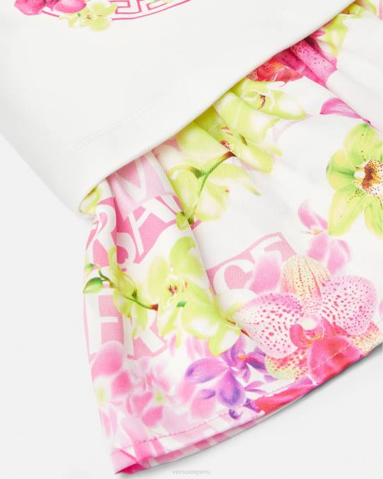 Versace ropa niños vestido de bebé con logo y orquídeas 6BPV1870 rosa y estampado