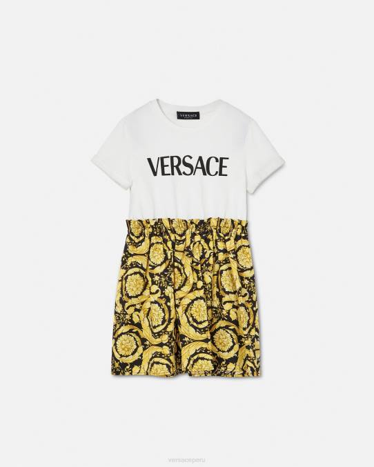 Versace ropa niños vestido estilo camiseta barroco 6BPV1953 blanco y estampado