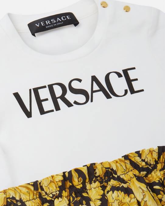 Versace ropa niños vestido estilo camiseta para bebé estilo barroco 6BPV1858 blanco y estampado