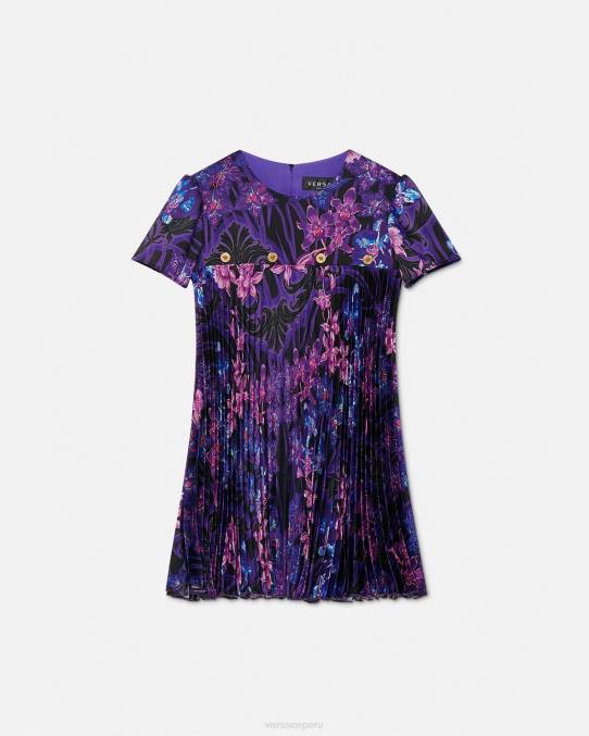 Versace ropa niños vestido plisado barroco orquídea 6BPV2007 violeta y estampado
