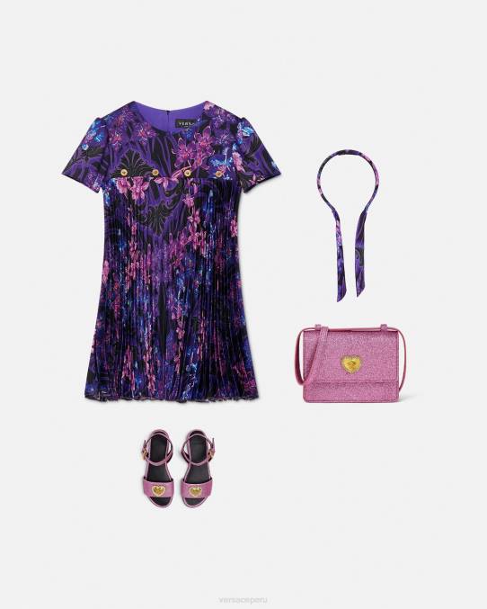 Versace ropa niños vestido plisado barroco orquídea 6BPV2007 violeta y estampado