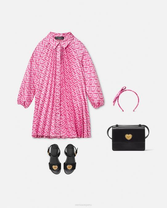 Versace ropa niños vestido plisado la greca 6BPV1997 rosa