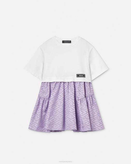 Versace ropa niños vestido tipo camiseta con greca 6BPV1996 blanco y lila