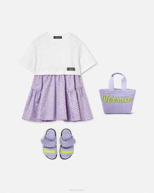 Versace ropa niños vestido tipo camiseta con greca 6BPV1996 blanco y lila