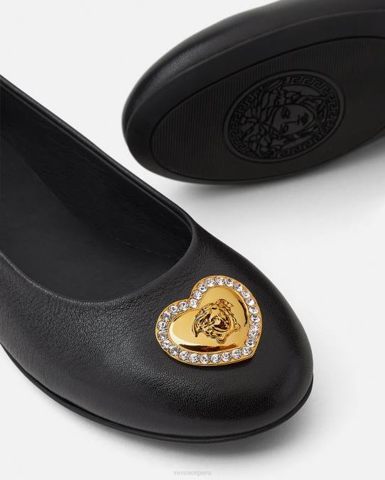 Versace zapato niños bailarinas con medusa y corazón de cristal 6BPV2032 negro