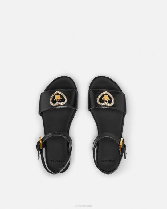 Versace zapato niños sandalias con corazón de cristal y medusa 6BPV2028 negro