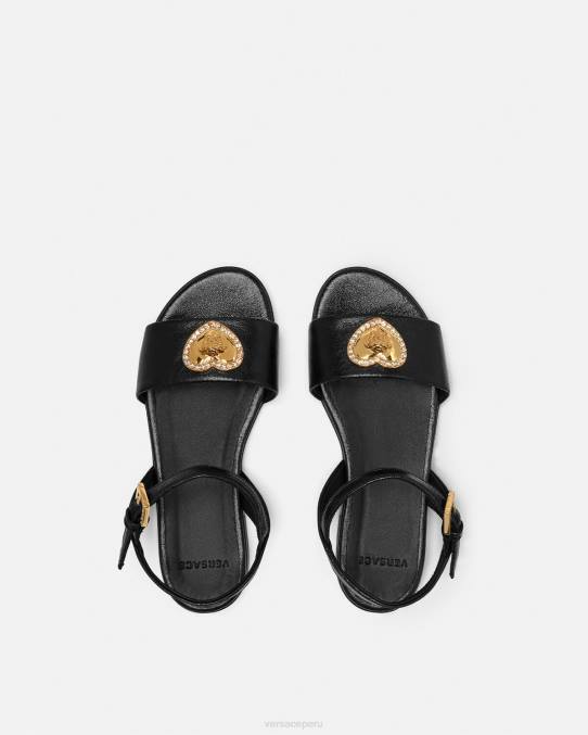 Versace zapato niños sandalias con corazón de cristal y medusa 6BPV2031 negro