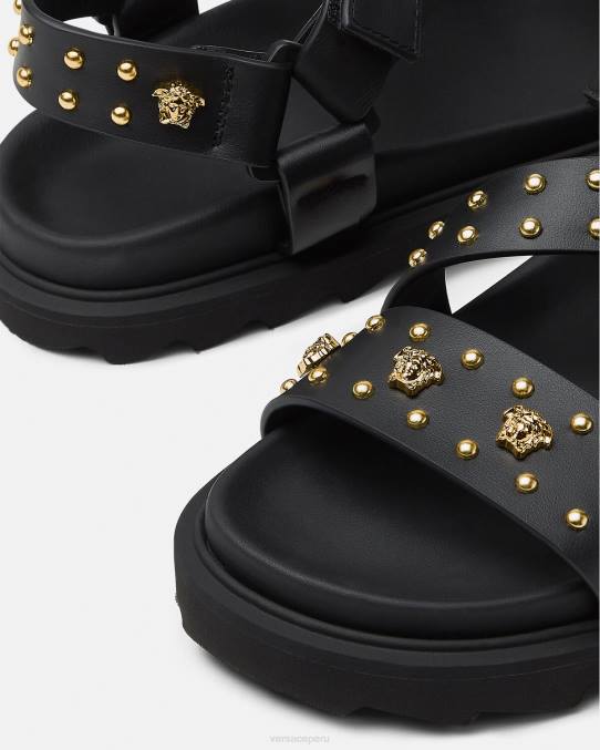 Versace zapato niños sandalias con tachuelas y medusa 6BPV2041 negro