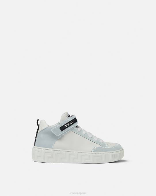 Versace zapato niños zapatillas con logo Greca 6BPV2026 plata blanca