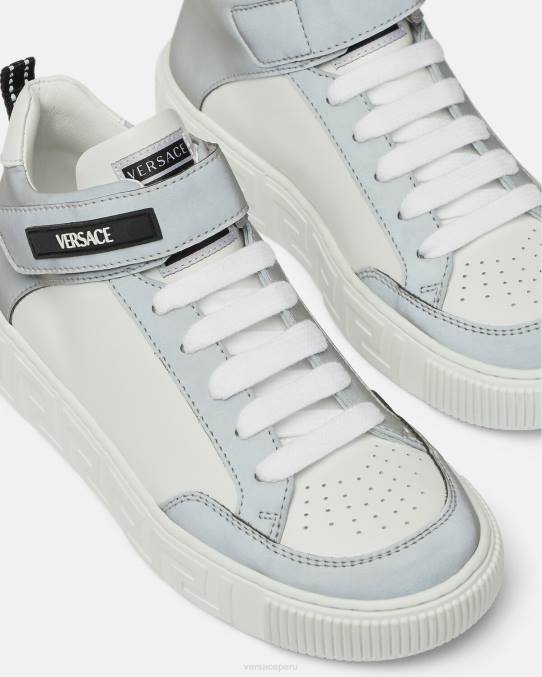 Versace zapato niños zapatillas con logo Greca 6BPV2026 plata blanca