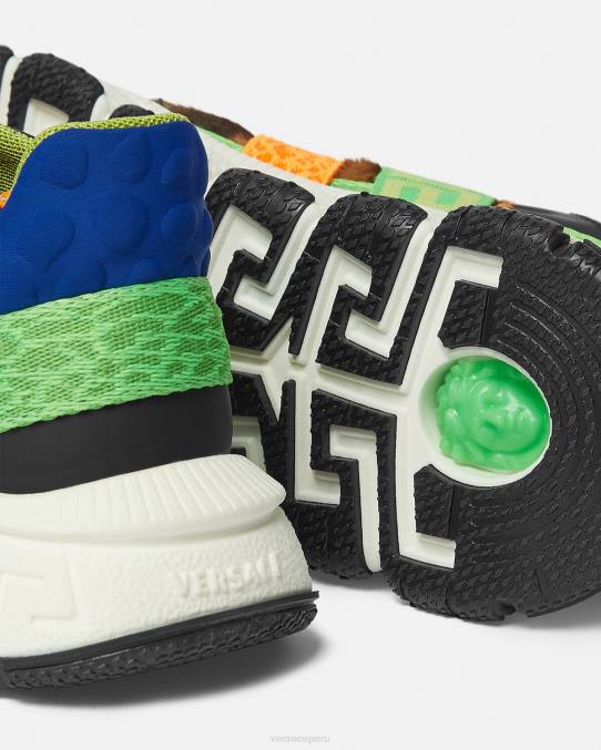 Versace zapato niños zapatillas upcycled trigreca 6BPV2054 negro y naranja y rojo